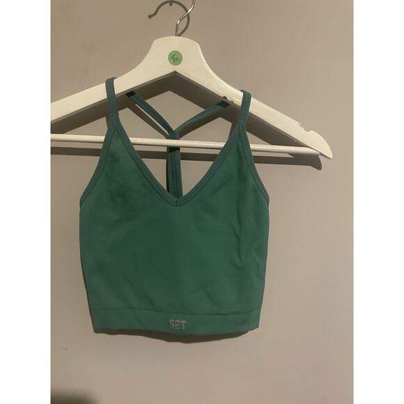 Set Active‎ Sculptflex Blue Ribbed Bra V-Neck Stretch Athleisure Yoga size Small - Picture 3 of 7